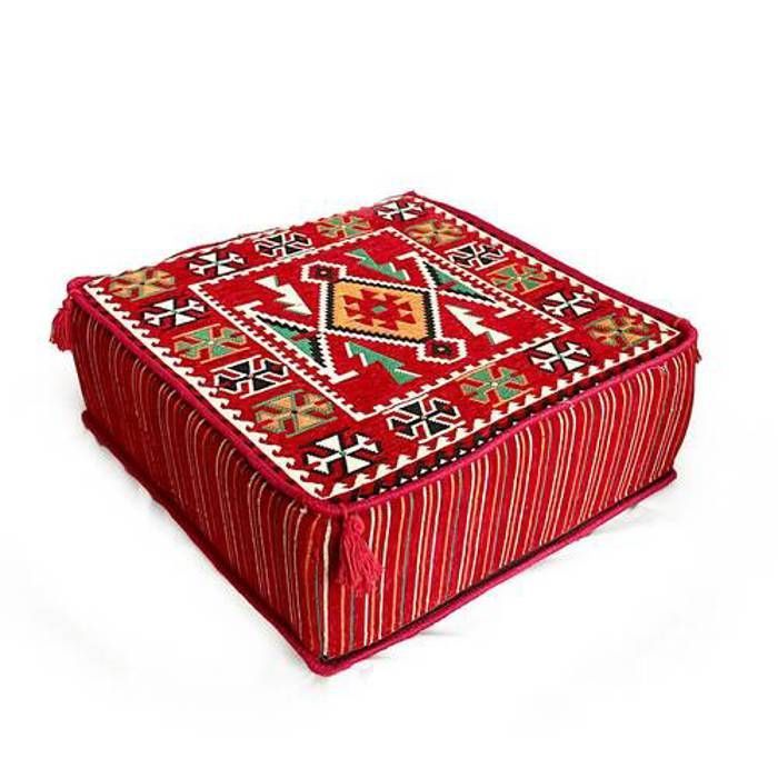 Pouf Kilim traditionnel - Coton avec Mousse Dolidol - Dimensions 60x60x30 cm - Rouge 3