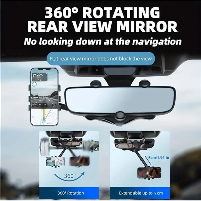 Support de téléphone de voiture universel GPS - Noir - Rotation 360 degrés, Réglage d'angle, Stockage invisible