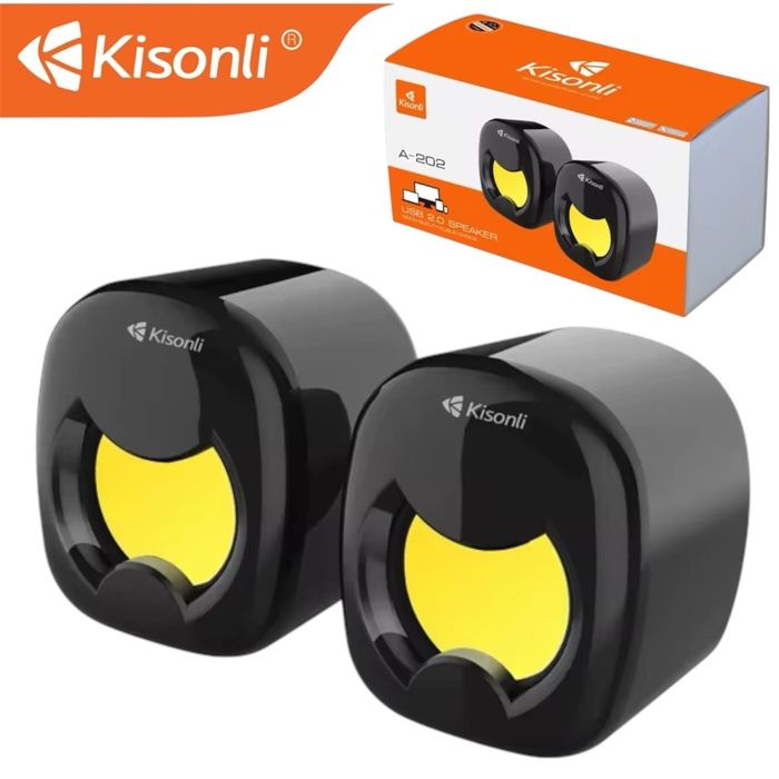 Enceint Kisonli A-202 Mini haut-parleur 2.0 pour PC Accessoires Gamer Lighting AUX Desktop Portable USB RGB Speaker pour PC Computer