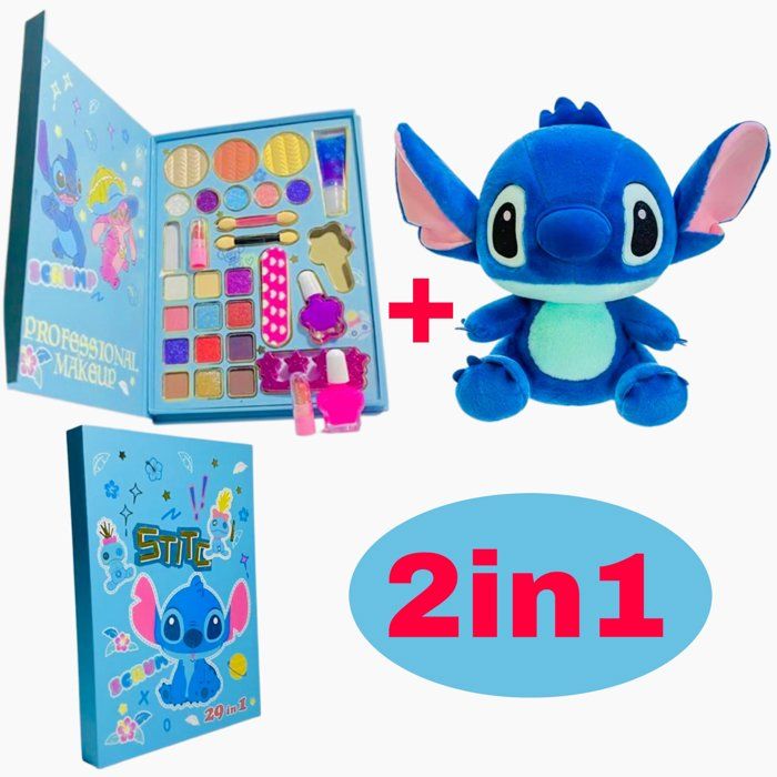 Palette de maquillage - Stitch - 29 en 1  + Peluche - Disney - Stitch Crashes - 30 cm