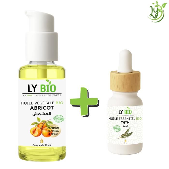LYBIO PACK HUILE ABRICOT 50ML - POMPE + HUILE ESSENTIEL THYM 10ML