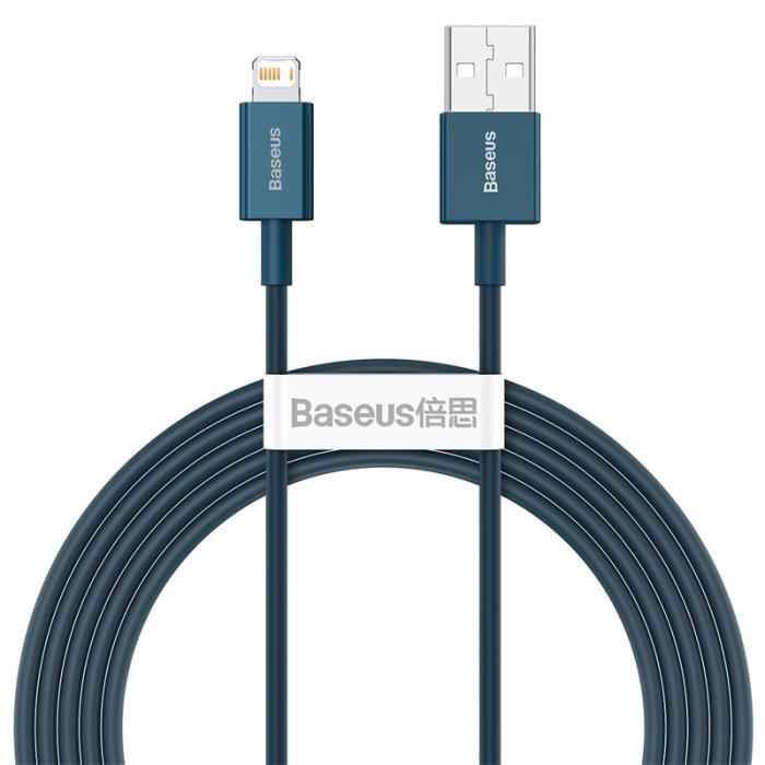 BASEUS 2m câble de données de charge rapide 2.4A compatible avec iPhone,bleu