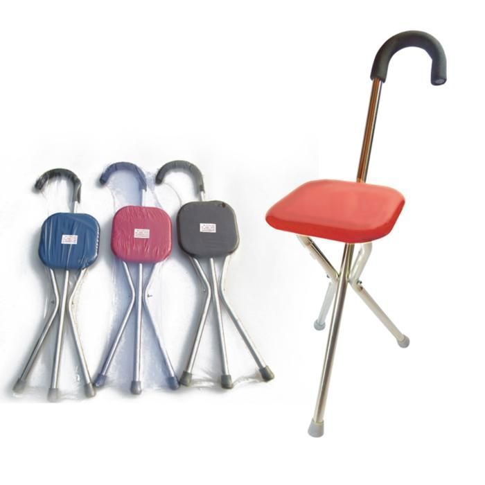 Siège de canne pliant avec base antidérapante et siège épais, béquille en acier inoxydable à trois pieds (Couleur aléatoire)