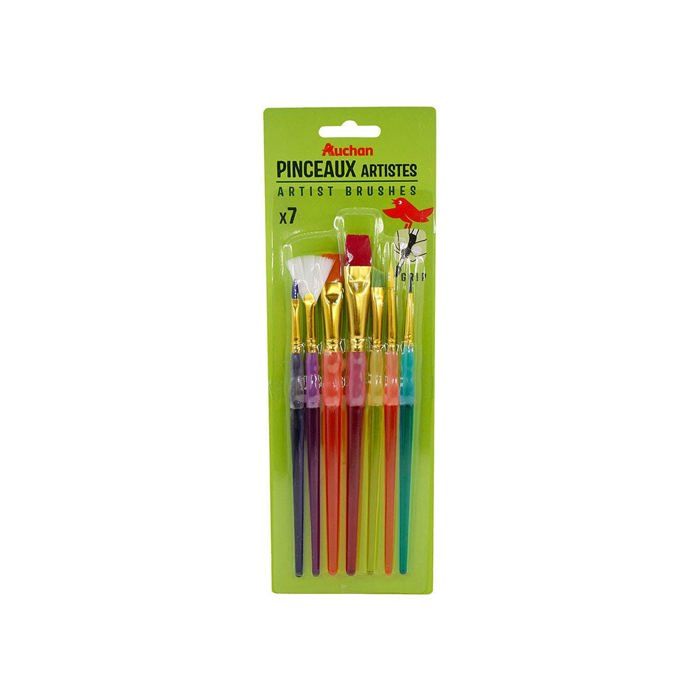 Set de 7 pinceaux synthétiques couleurs assorties – Marque Auchan
