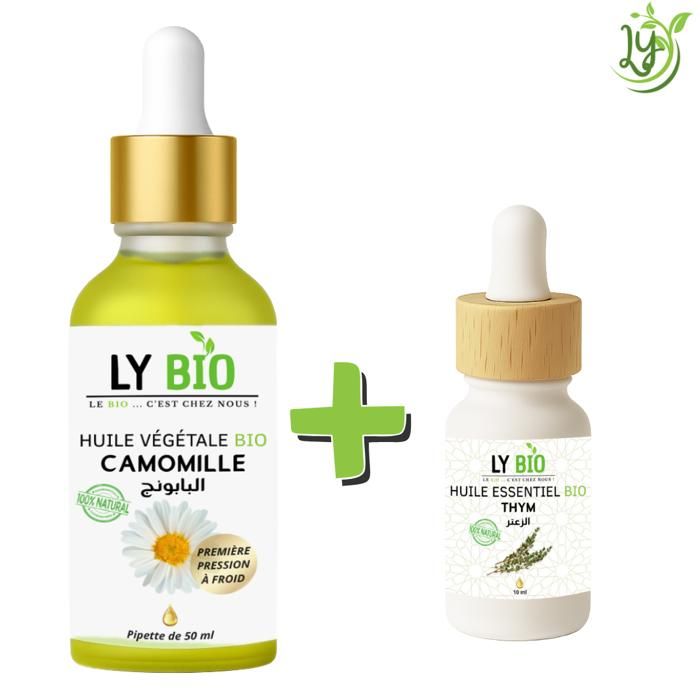 LYBIO PACK HUILE CAMOMILLE 50ML - PIPETTE + HUILE ESSENTIEL THYM 10ML