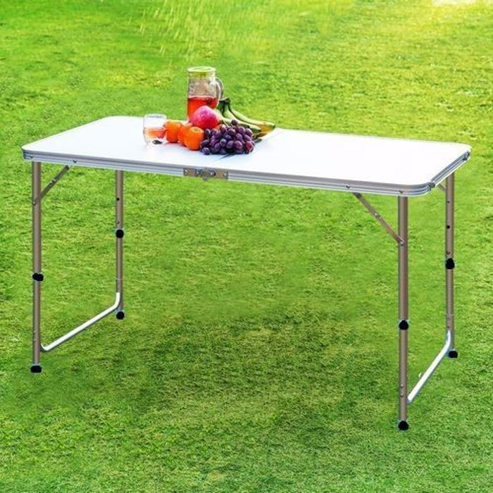 Table pliable - Aluminium - 120x60x70cm - Hauteur réglable - Légère - Portable