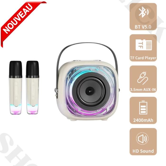 Micro-karaoaki Bluetooth portable professionnel 20 Watt avec lumière LED colorée, 4 voix magiques amusantes