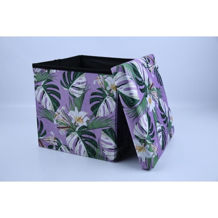 Pouf de rangement enfant motif fleurs 38 x 38 x 38 cm – Réf. KT-0920