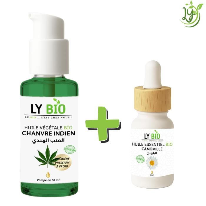 LYBIO PACK HUILE CHANVRE 50ML - POMPE + HUILE ESSENTIEL CAMOMILLE 10ML