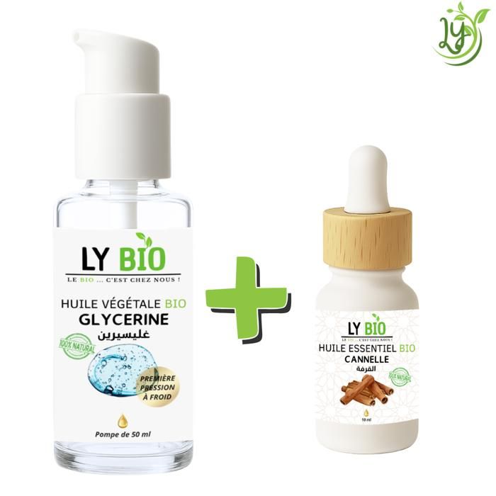 LYBIO PACK HUILE GLYCERINE 50ml - POMPE + HUILE ESSENTIEL CANNELLE 10ML