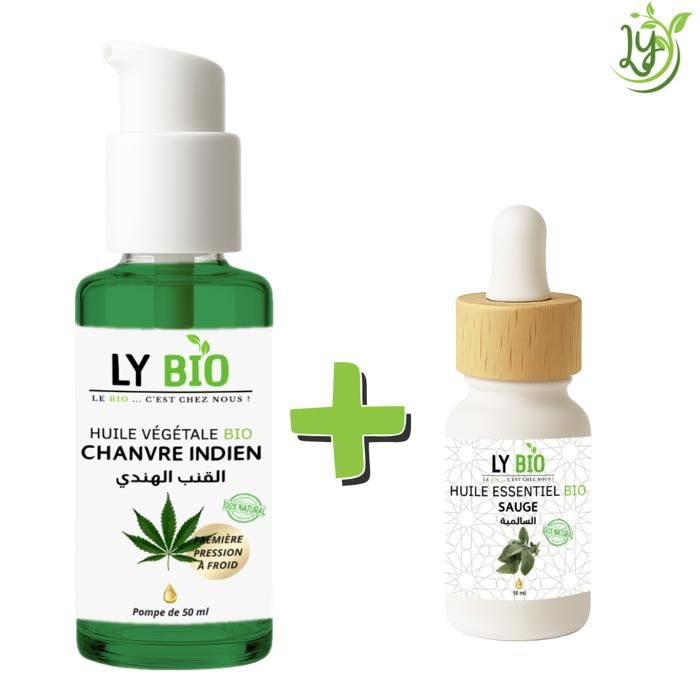 LYBIO PACK HUILE CHANVRE 50ML - POMPE + HUILE ESSENTIEL SAUGE 10ML