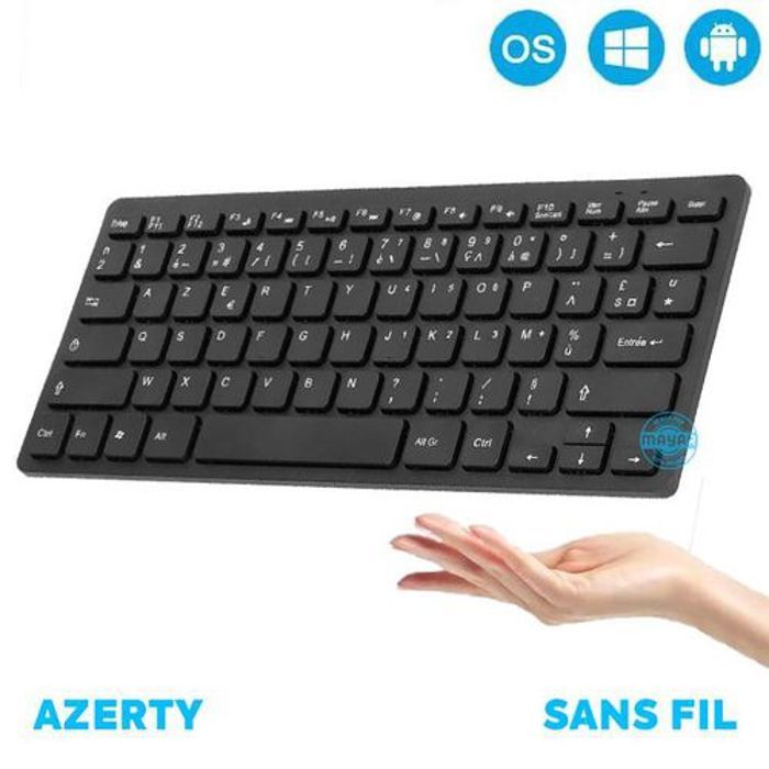 Mini clavier sans fil 78 touches AZERTY ultra mince clavier Plug and Play pour PC…