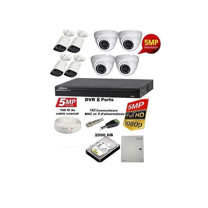 Dahua Pack Complet de 8 Caméras de Surveillance 5MP de A à Z