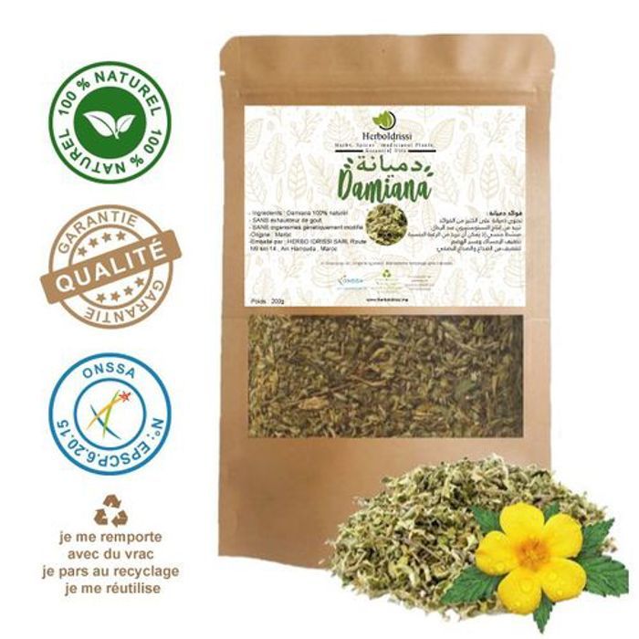 HERBO IDRISSI Damiana 200G - ( Turnera diffusa ) Endurance , Libido, Energie
