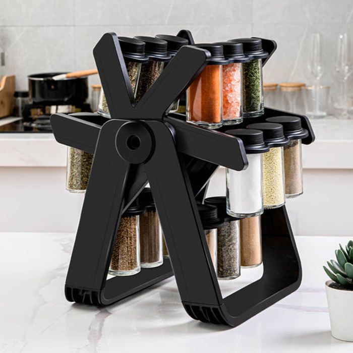 Porte-épices Rotatif - Élégance - Métal et Bois - A poser au sol - Cuisine - Compact et Pratique