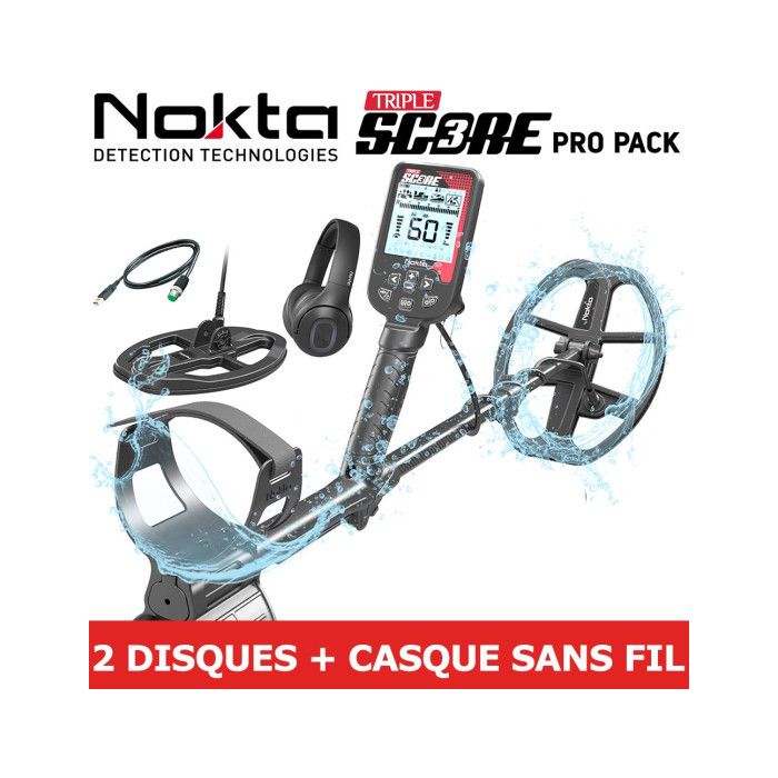 Détecteur de métaux - NOKTA - TRIPLE SCORE PRO PACK - Multifréquence - Étanche 5m - 12h autonomie
