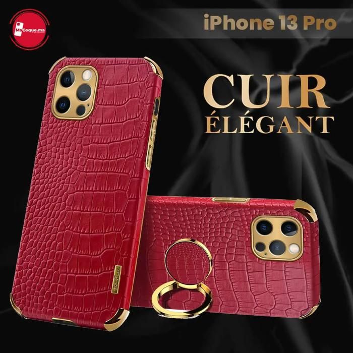 Pochette iPhone 13 Pro SIMILI Cuir Motif Crocodile Coque Antichoc Pochette Protection Caméra Rouge 13PRO