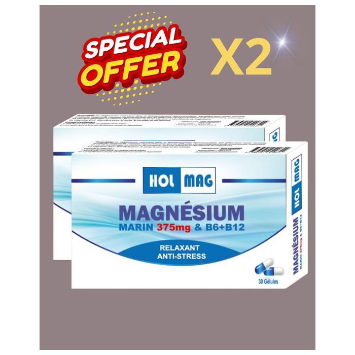 Magnésium PACK 2 boites, Relaxation, Soutien Sommeil & Équilibre, stress fatigue, une gélule par jour dosage 100% apport journalier