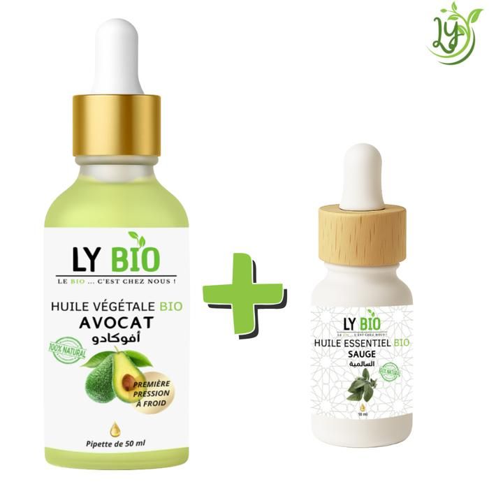 LYBIO PACK HUILE AVOCAT 50ml - PIPETTE + HUILE ESSENTIEL SAUGE 10ML