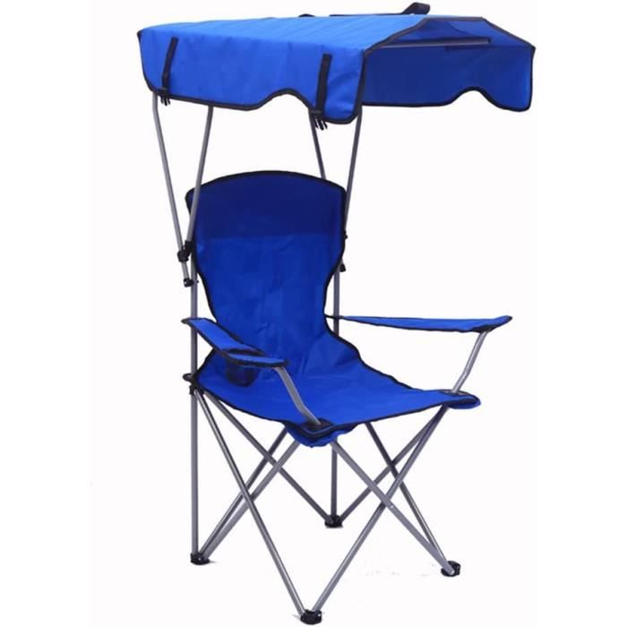 Chaise de Plage - Canopée - Pliante - Parasol - Porte-gobelets - Sac de Transport