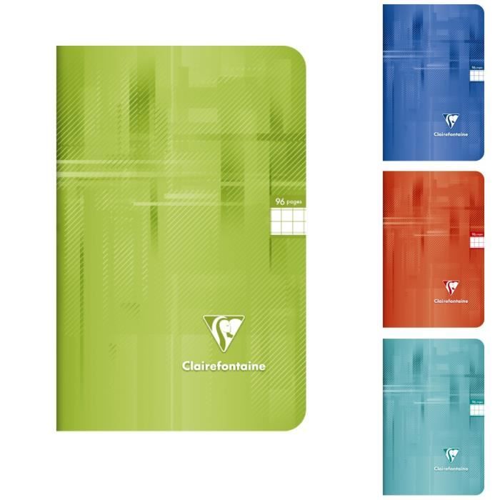 CLAIREFONTAINE - Carnet piqûre - 11 x 17 - 96 pages - 5 x 5 - Papier P.E.F.C - Couverture pelliculée - 4 couleurs aléatoires