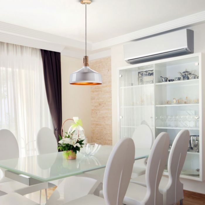 SUSPENSION LIGHT WHITE WOODEN TOP IRON E27