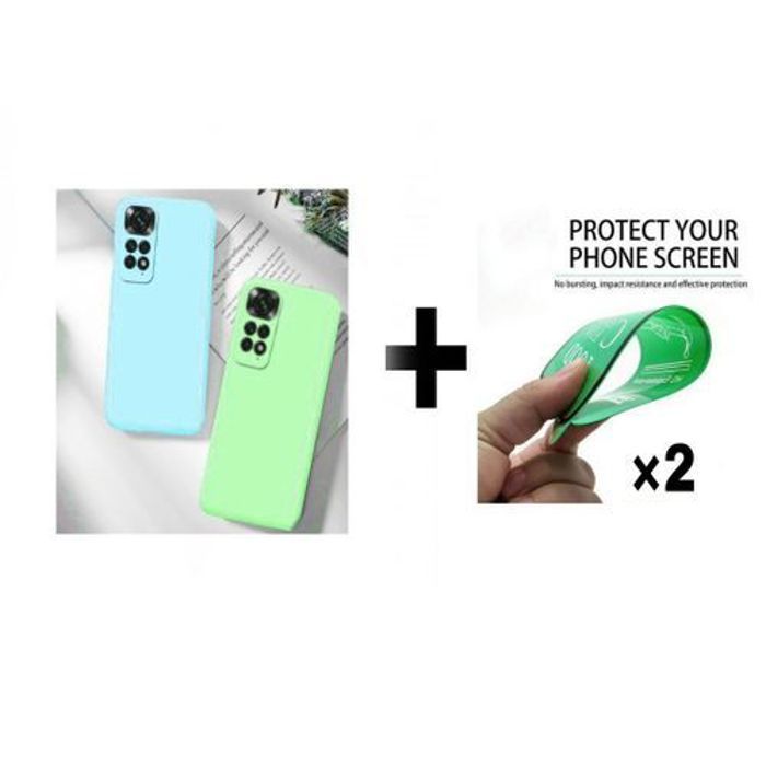Coque et protection d'écran - GÉNÉRIQUE - Xiaomi Note 11 Pro 4G - Bleu Ciel, Vert Pistache - Silicone - Élégant