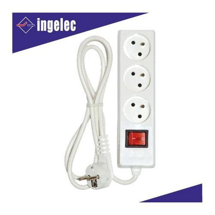 Bloc multiprises 3x2P+T avec interrupteur de commande - cable 1.5m - Blanc