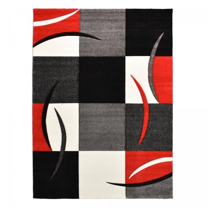 tapis chambre 80x150 tissé rouge rectangle motif damier LYN8 COMMA
