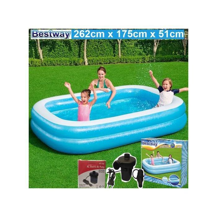 Piscine familiale gonflable bestway - 2,62m x 1,75m x 51cm + gonfleur 220v gratuit