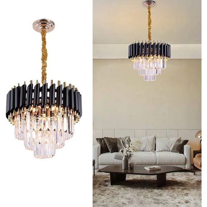 Lustre Suspension cristal moderne Noir Diamètre 30cm