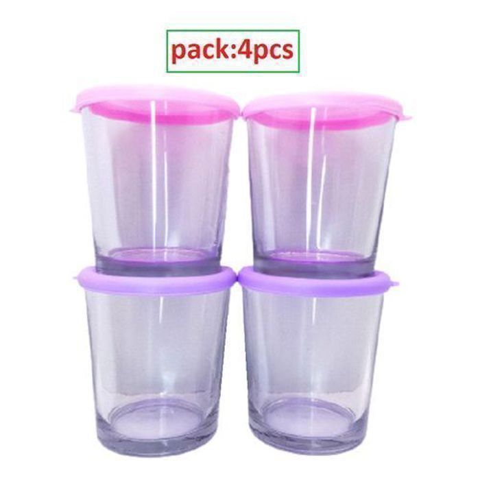 Lot de 4 Verres - Alex - 36 ml - Verre Transparent - Couvercles Inclus - Élégance Pratique