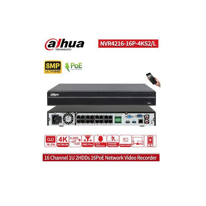 Dahua NVR 16CH 4K PoE 16 Caméras de surveillance IP Support 8MP 5MP 4MP 2MP