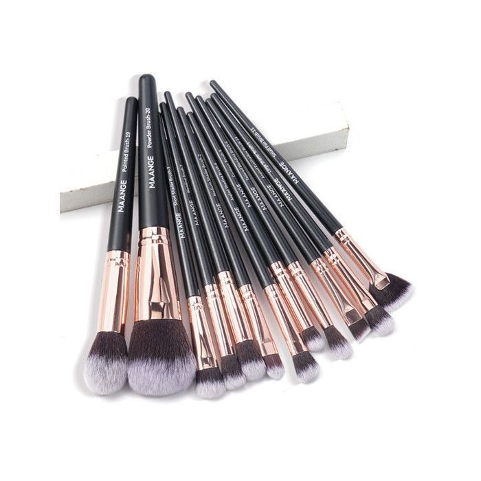 Lot de 20 pinceaux de maquillage, manche noir, tube doré