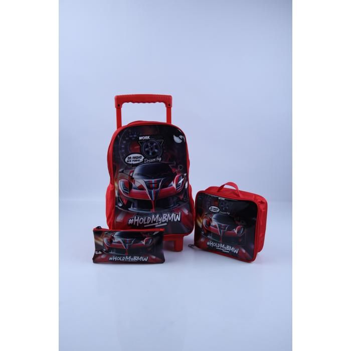 Set Garçon Trolley Red Car – 40 cm + Sac Goûter + Trousse