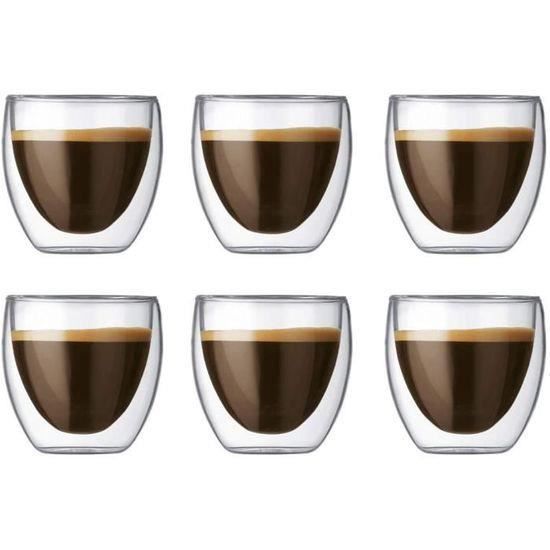Coffret de 6 Tasse à café-Expresso-Espresso en Verre 80ml , Set-Tasses à café Double paroi, Tasse Expresso Originale. WILM2949