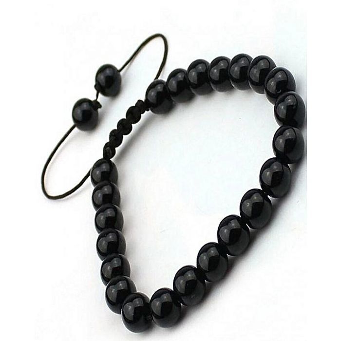 Bracelet Rond Noir - Perles en Verre Elastique pour Hommes