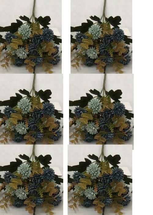 6 bouquets de fleurs artificielles couleur bleu.