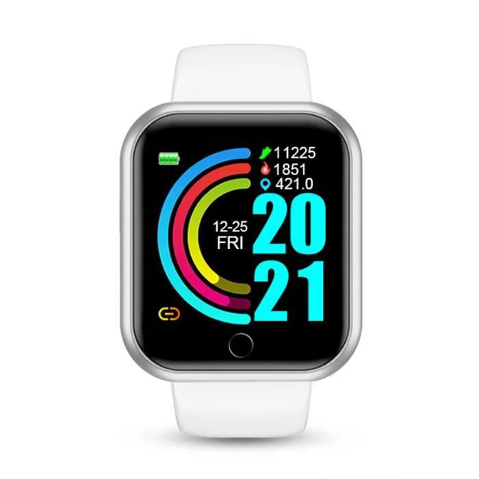 Montre connectée Bluetooth, activité, fréquence cardiaque et pression, compatible Android/iOS.