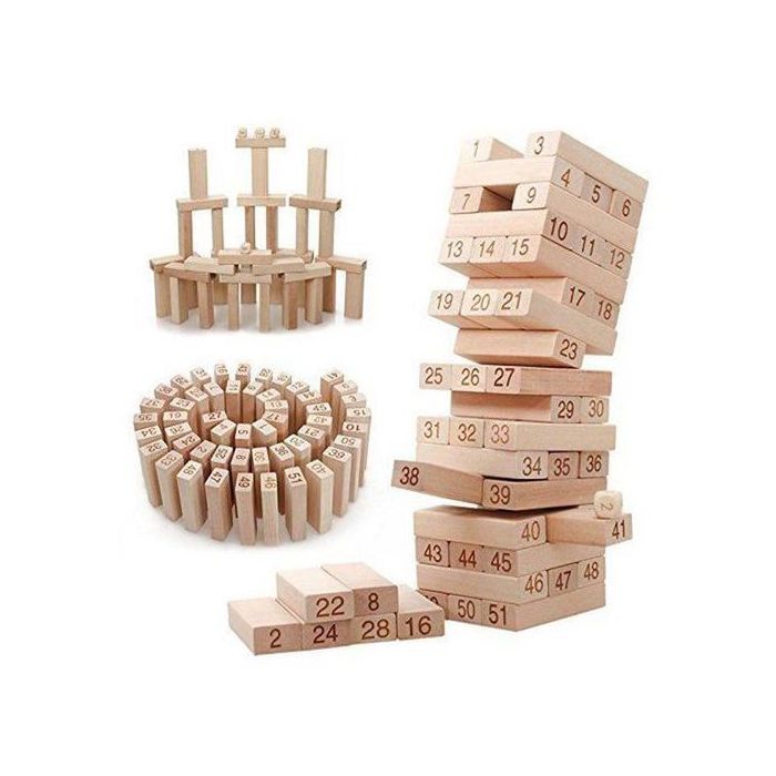 JEU DAPPRENTISSAGE - JENGA - Jenga 54 blocs - 54 blocs en bois - Multicolore - Pour enfants à partir de 6 ans