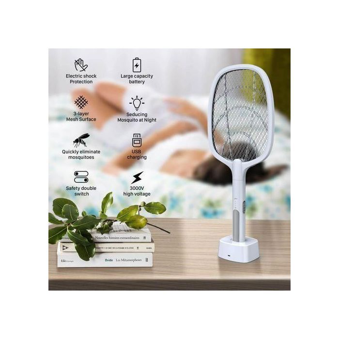 Raquette Anti-Moustiques Électrique avec Piège à Mouches – Recharge USB, Idéale pour la Maison