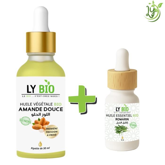 LYBIO PACK HUILE AMANDE DOUCE 50ML - PIPETTE + HUILE ESSENTIEL ROMARIN 10ML