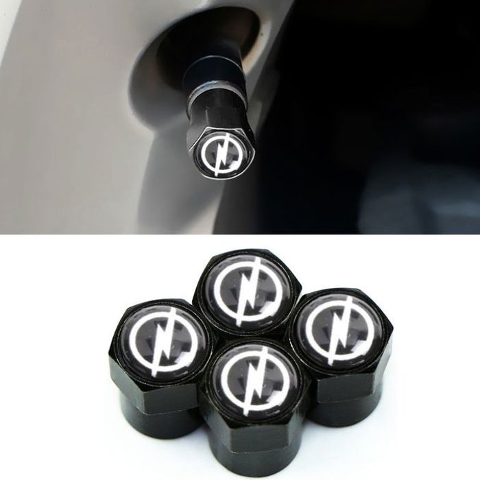 4 pièces Bouchon de valve logo Opel Noir