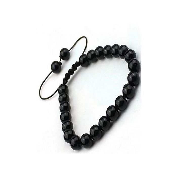 Bracelet Rond Noir en Verre Perles Élasticité - Hommes