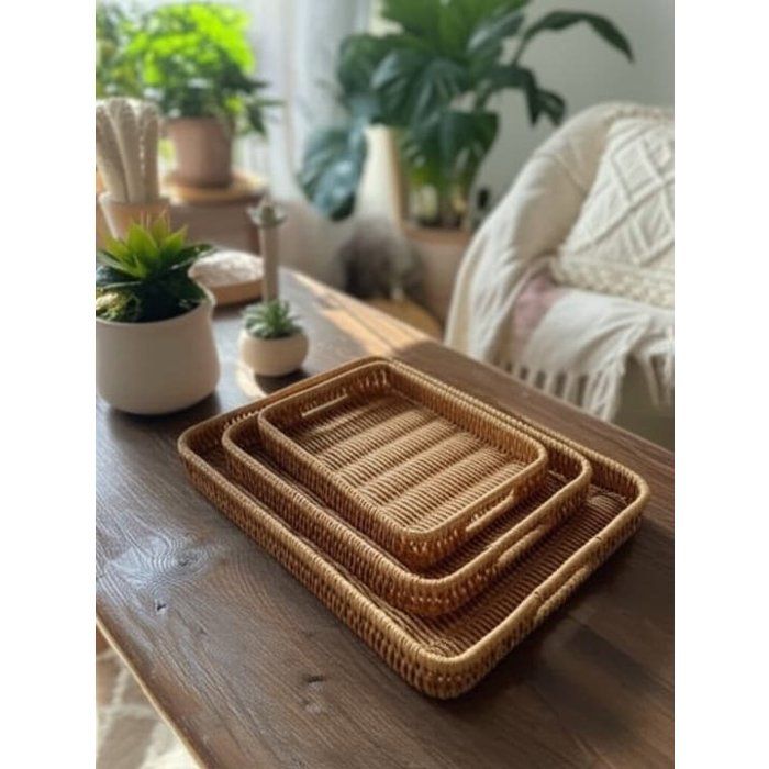 3 plateaux de service en rotin GM 38/29 ,MM 34/25 ,PM 30/ 20