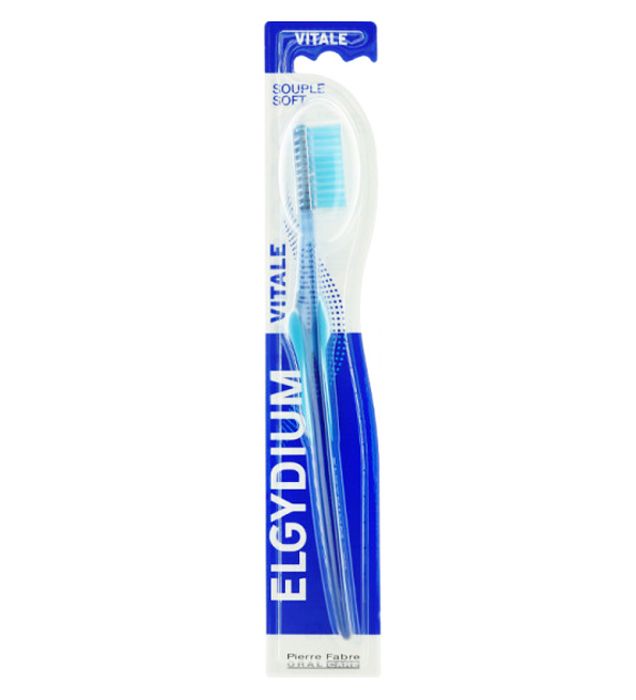 Brosse à dents - ELGYDIUM - Elgy Bad Vital Soft - Tête longue et arrondie - Manche ergonomique - Anti-dérapante