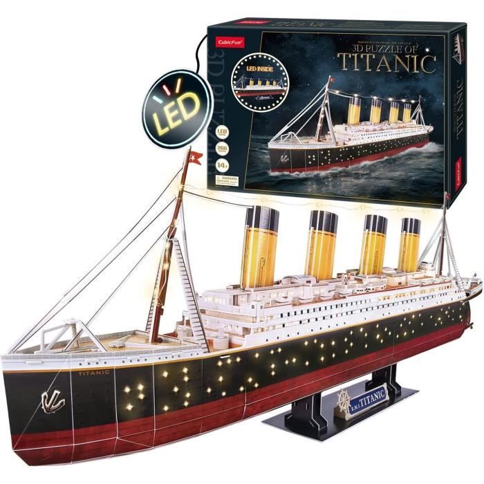 3D-båtpussel - Titanic Model Kit att bygga med LED, 3D-pussel, skeppsmodeller, monteringsspel, 266 bitar, 4h montering