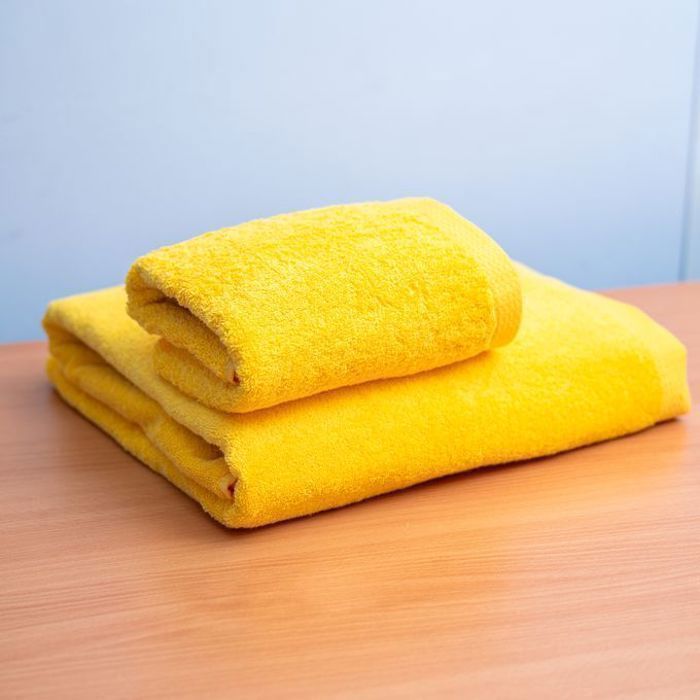 Serviette de bain - Damas - 100% coton - 100x150 cm - 50x90 cm - Jaune