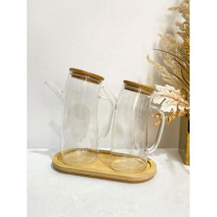 Huiliers - Noname - Set 2 en verre - 760 ML et 1 L - Plateau en bambou - Anti-goutte