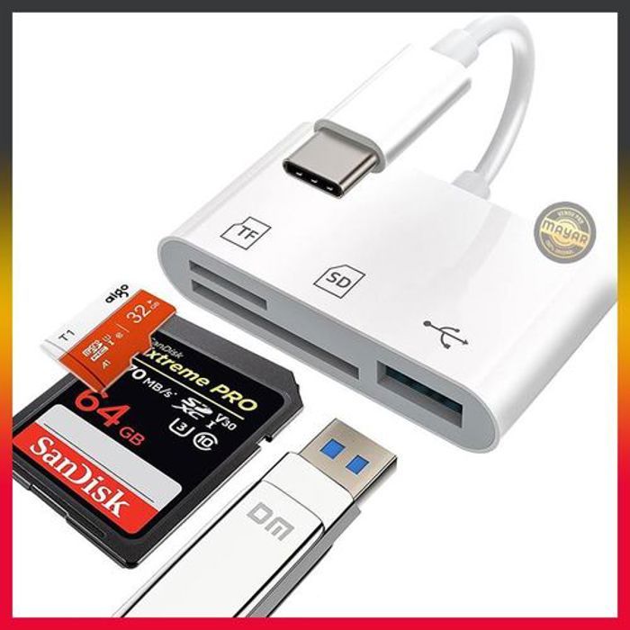 Lecteur de Carte Mémoire 3-en-1 USB-Type-C – SD / MicroSD / USB pour iPhone 15/16, Android, MacBook, iPad et autres appareils USB-C